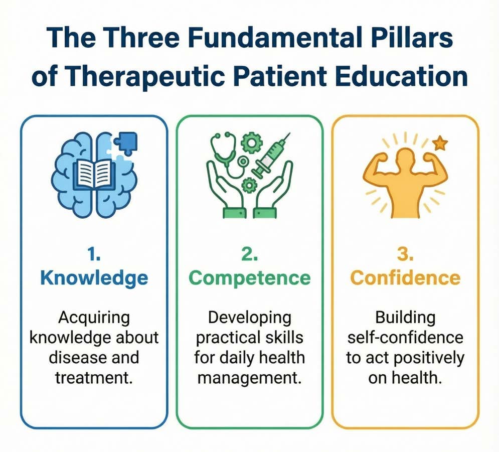 Les trois piliers fondamentaux de l’éducation thérapeutique du patient (OMS) Les trois piliers fondamentaux de l’éducation thérapeutique du patient (OMS)